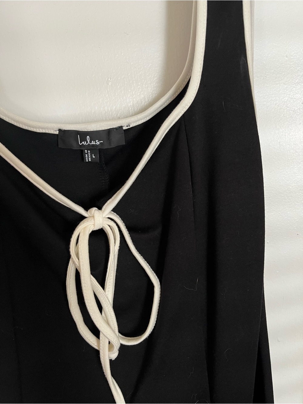 Lulu's Black Dress with Cream Trim and Front Tie